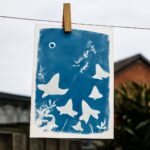 Cyanotype paper with black and white prints and art photography
