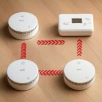 Smoke alarm flashing red and red light flashing on smoke detector